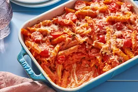 Creamy Pasta Bake with Cherry Tomatoes and Basil